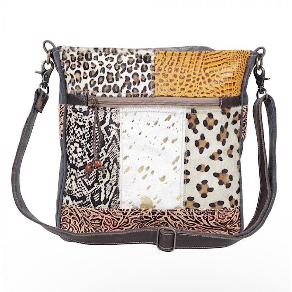 Myra Patchwork Crossbody Canvas Leather Hairon Mu… - image 1